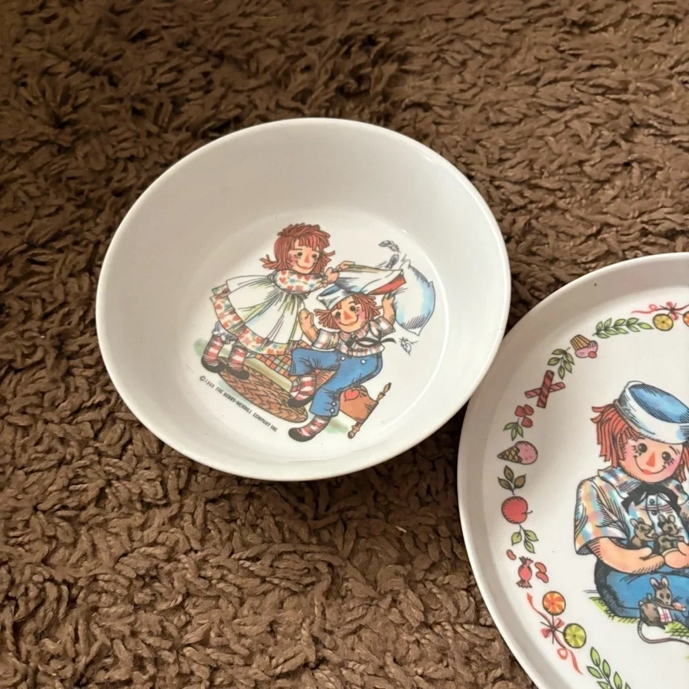 Vintage 1969 Raggedy Ann & Andy Plate Set Oneida Deluxe Bowl Kids